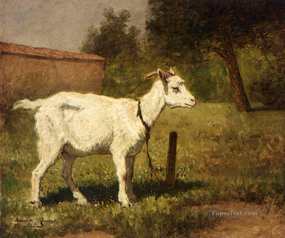 A Goat In A Meadow animal sheep Henriette Ronner Knip Oil Paintings